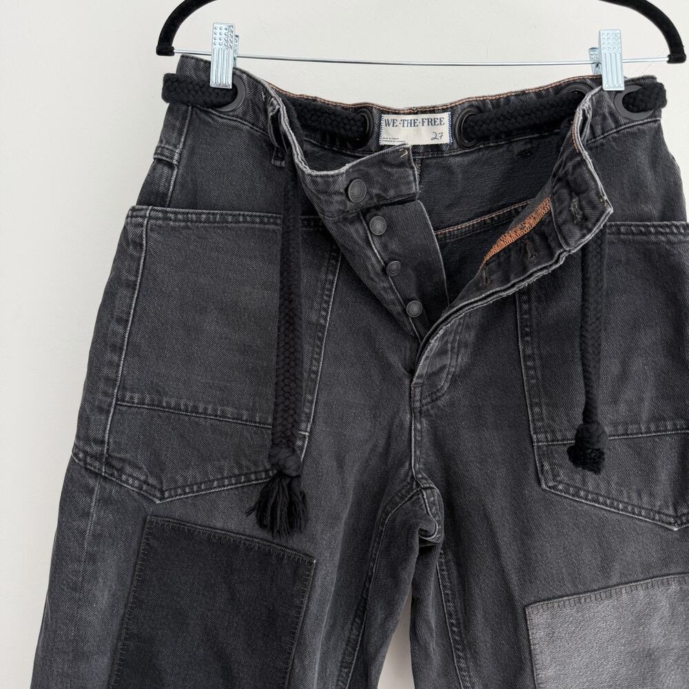 Free People Moxie Low Slung Barrel Jeans Womens 27 Black Patchwork Boho Pants - Picture 5 of 11
